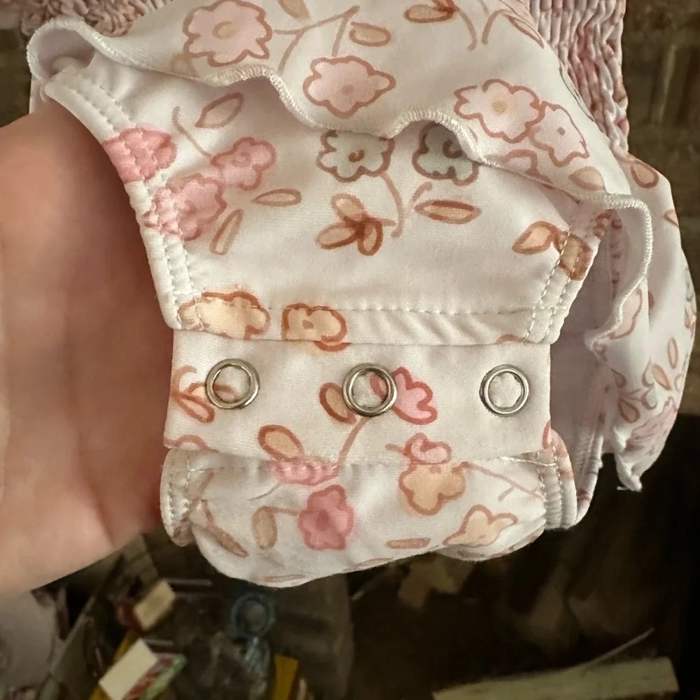 Charming Mary Smocked Floral One Piece Swimsuit Tie Shoulder Baby Girl Pink